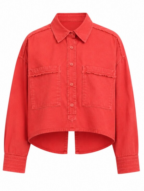 Pilcro Tops - PILCRO | Anthro Coral Red Split Back Boxy Crop Utility Shirt Oversized Top | L